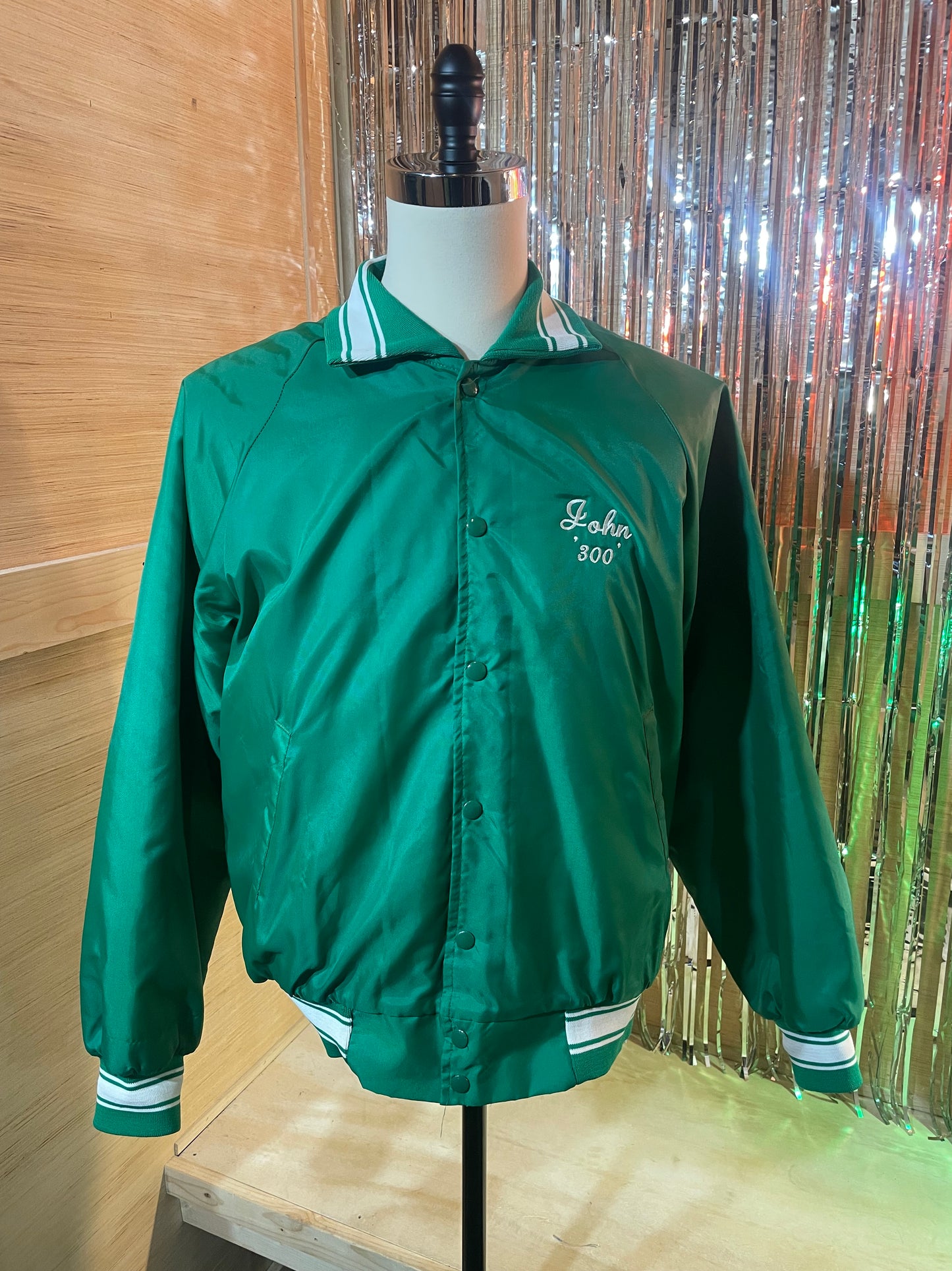 1980s Grass Green Bowling Team Jacket with Quilted Interior