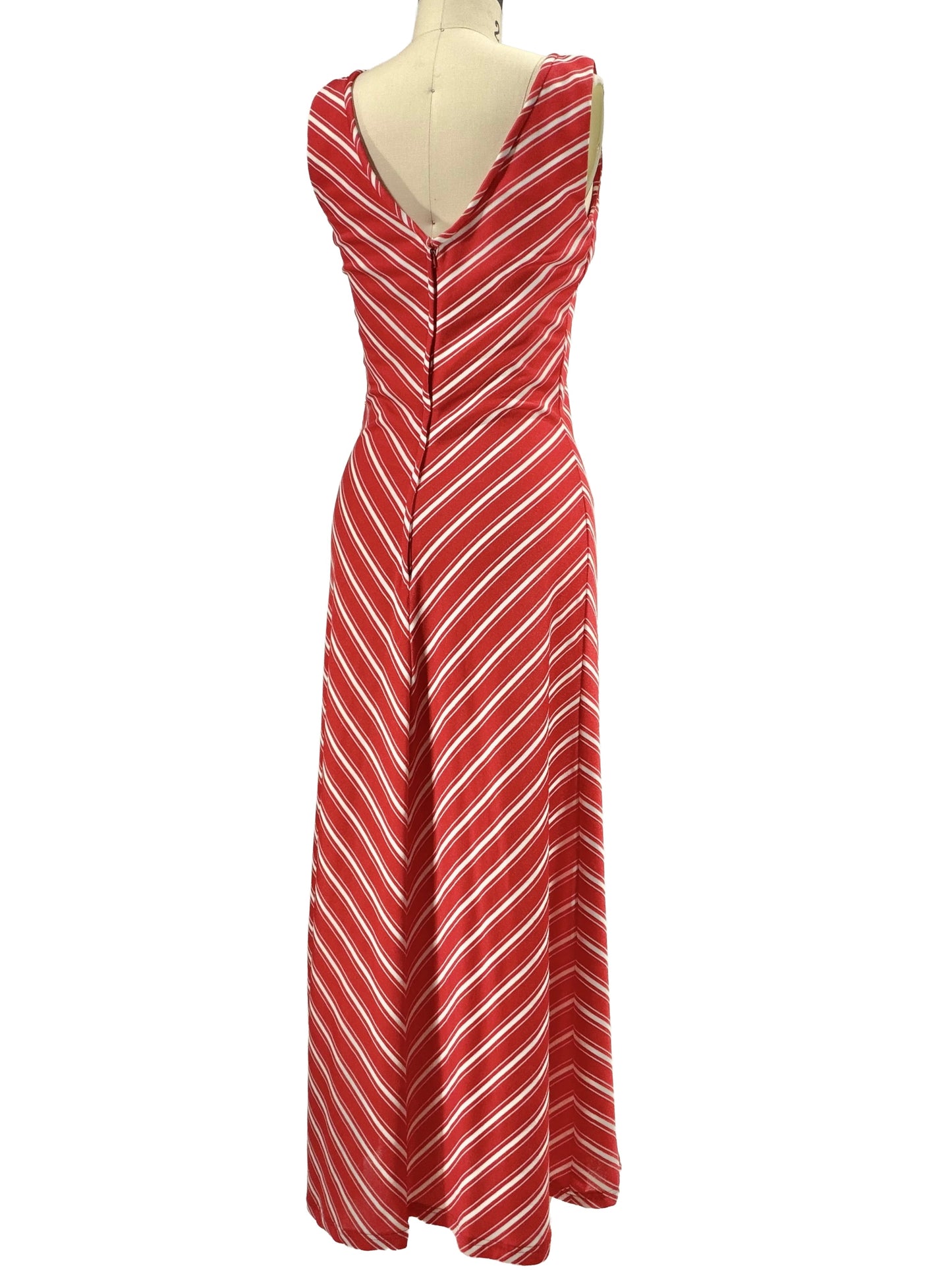 1970s Red White Chevron Stripe V-Neck Summer Dress