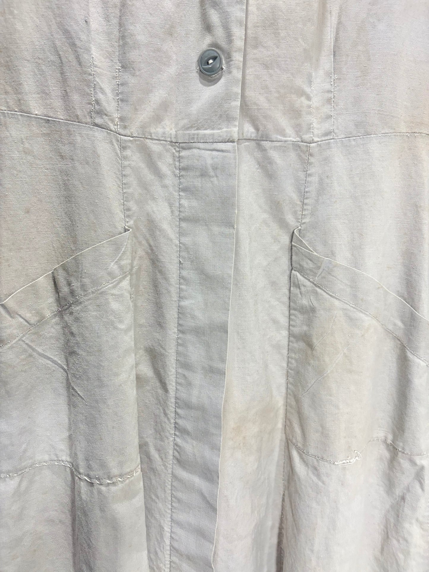 1930s Gray Distressed Cotton Uniform Smock Dress