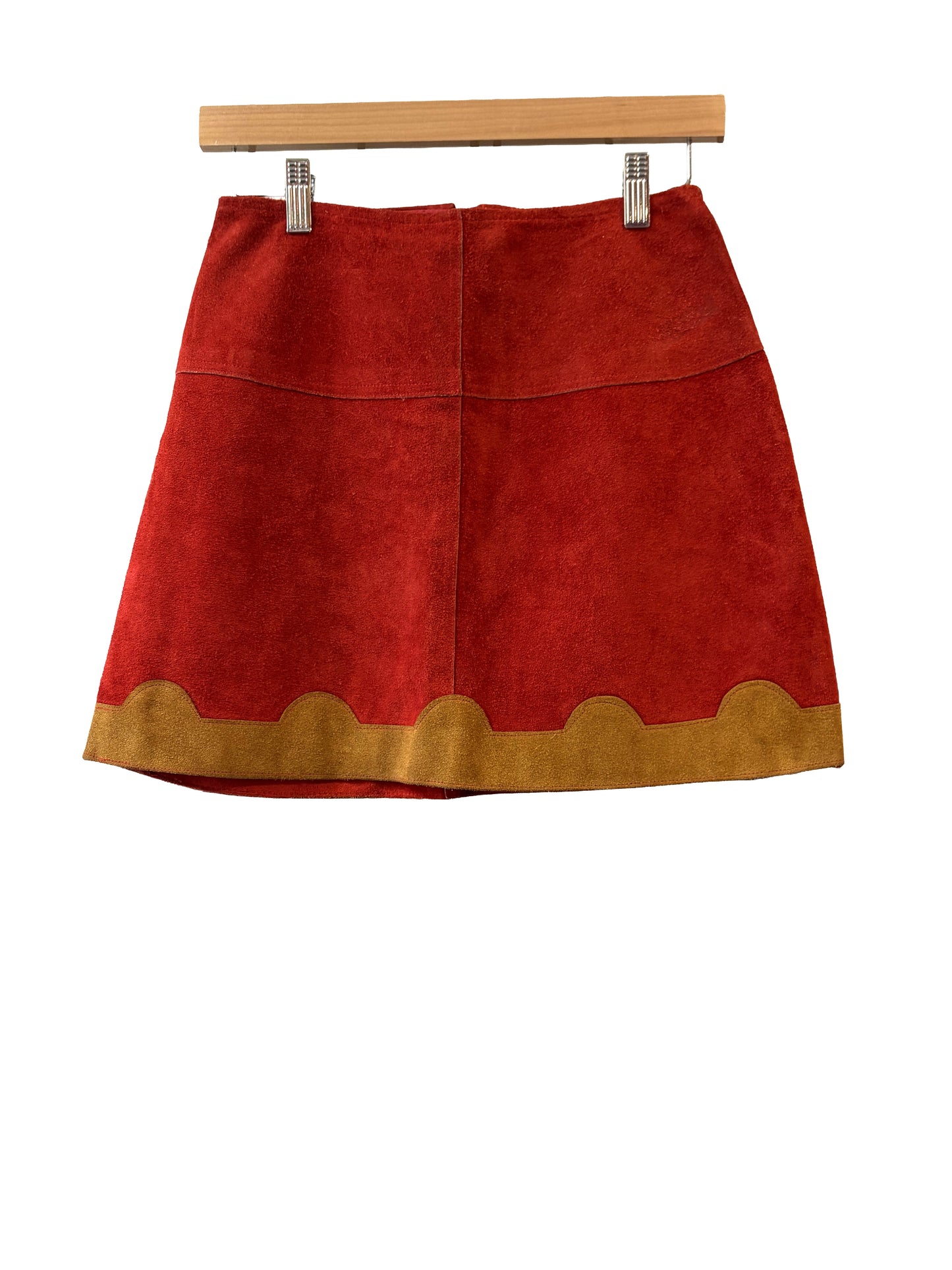 1970s Red Gold Suede Mini Skirt
