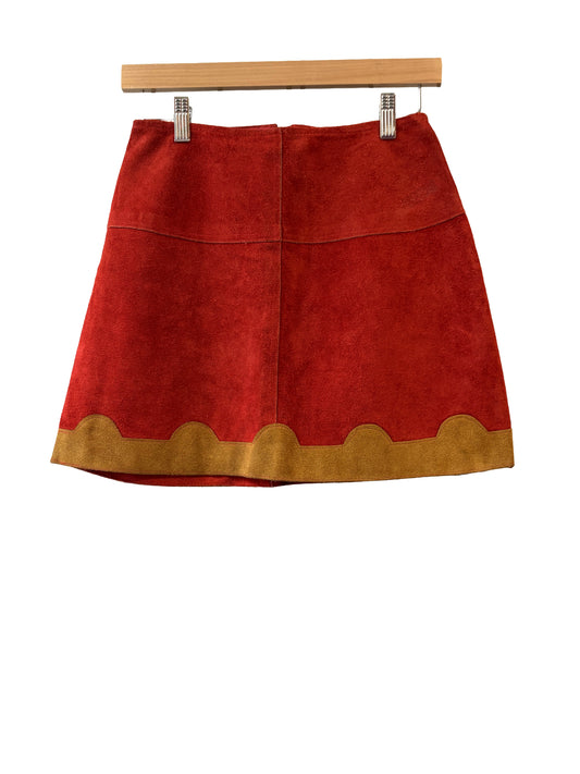 1970s Red Gold Suede Mini Skirt