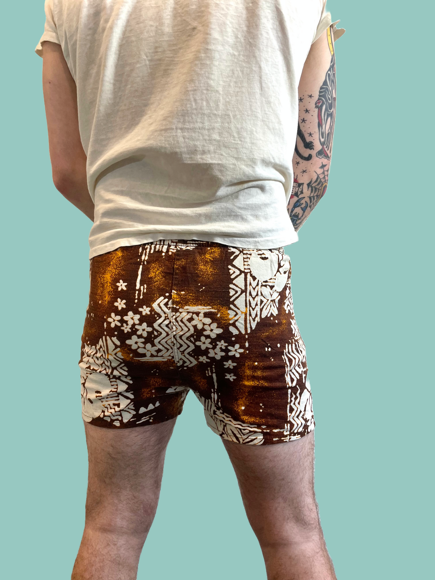 1970s Brown Barkcloth Penney’s ‘Towncraft’ Swim Trunks