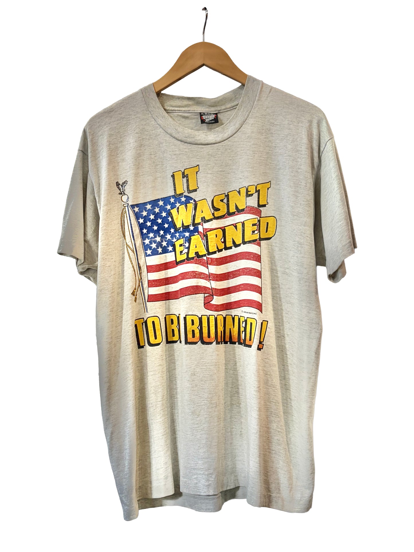 1990s Heather Earned To Burned Flag Tee