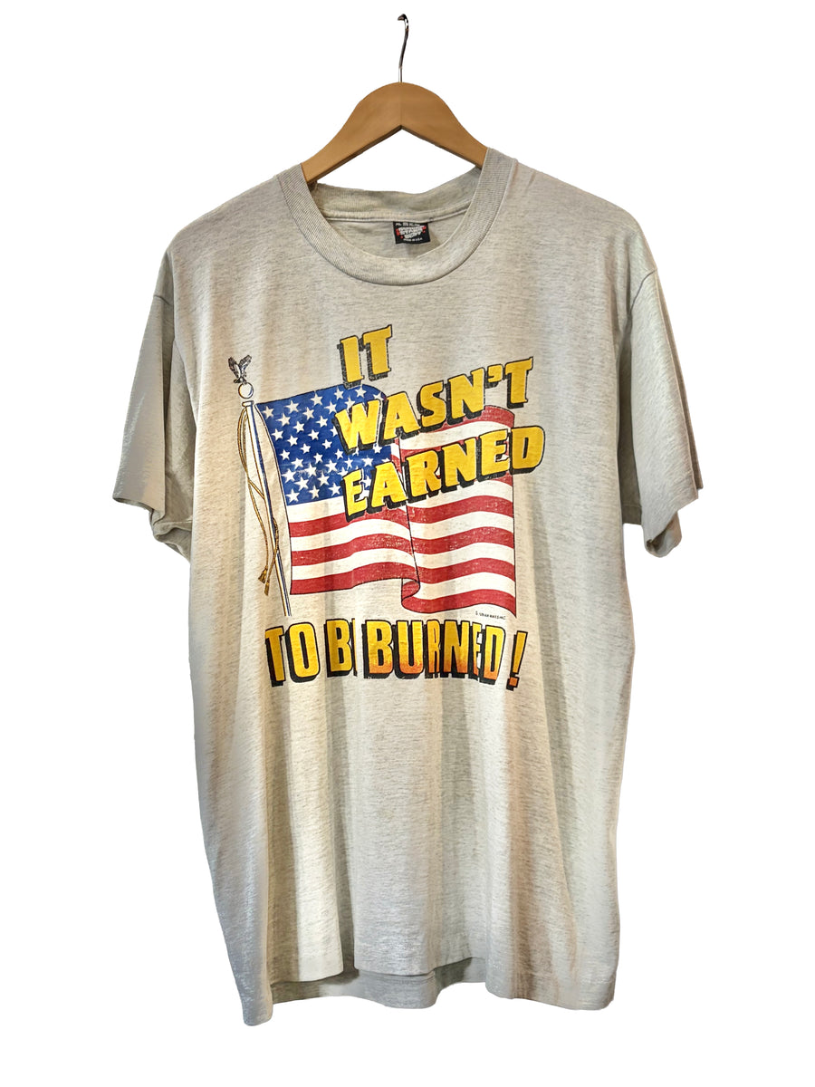 1990s Heather Earned To Burned Flag Tee