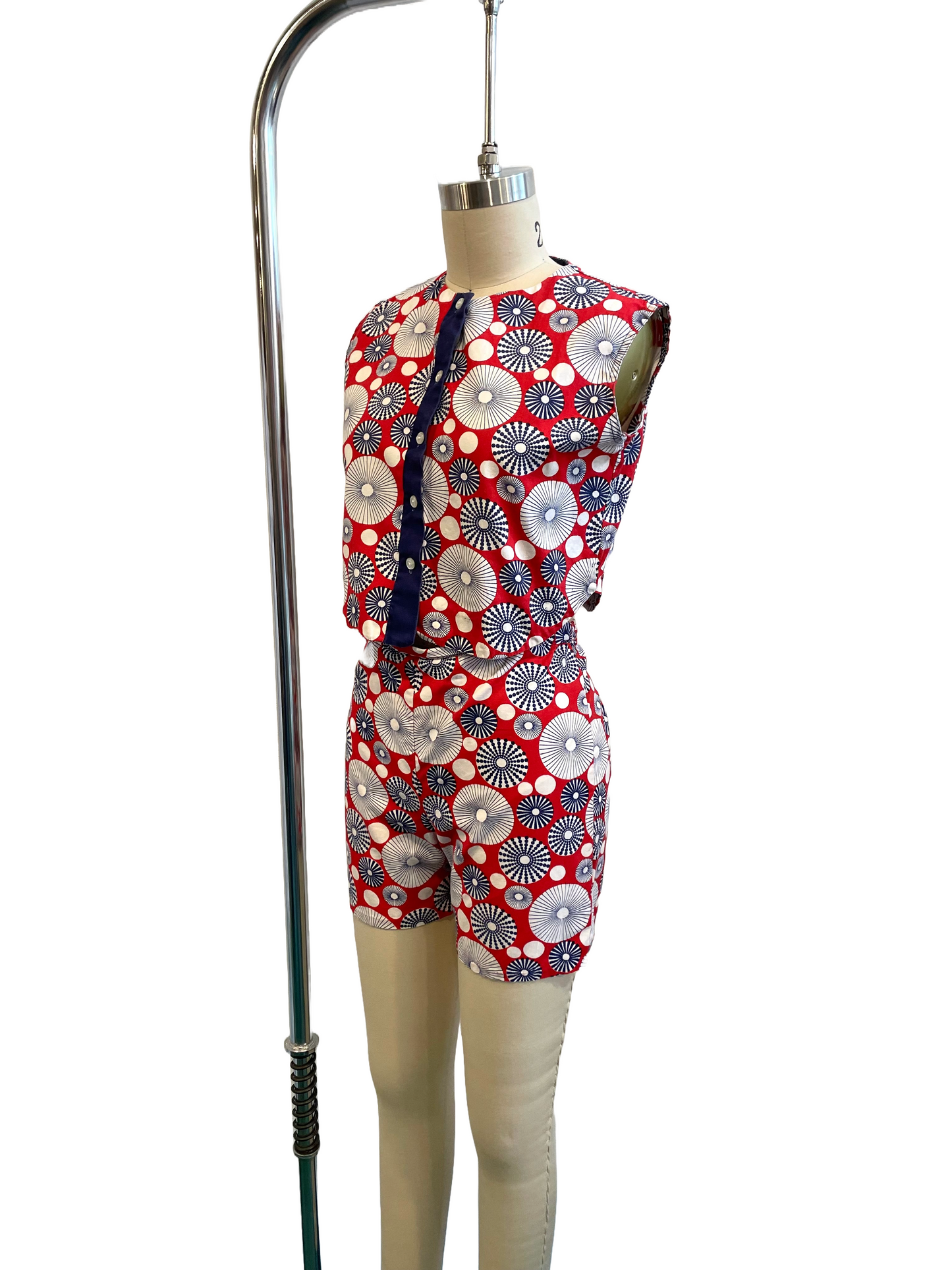 1960s Red Blue Umbrella Atomic Tank Shorts Beach Set