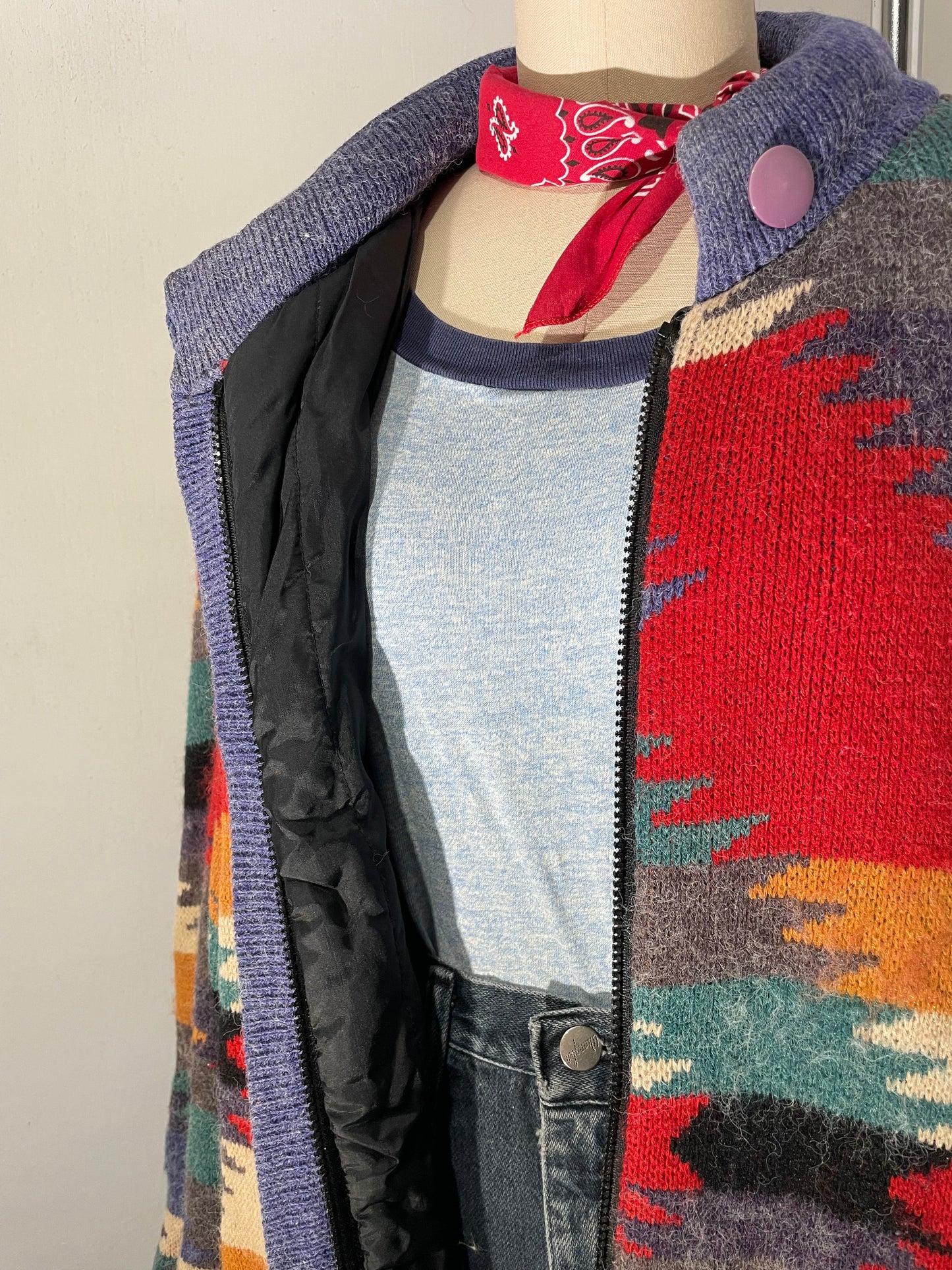 1980s Southwestern Print Blanket Sweater Jacket