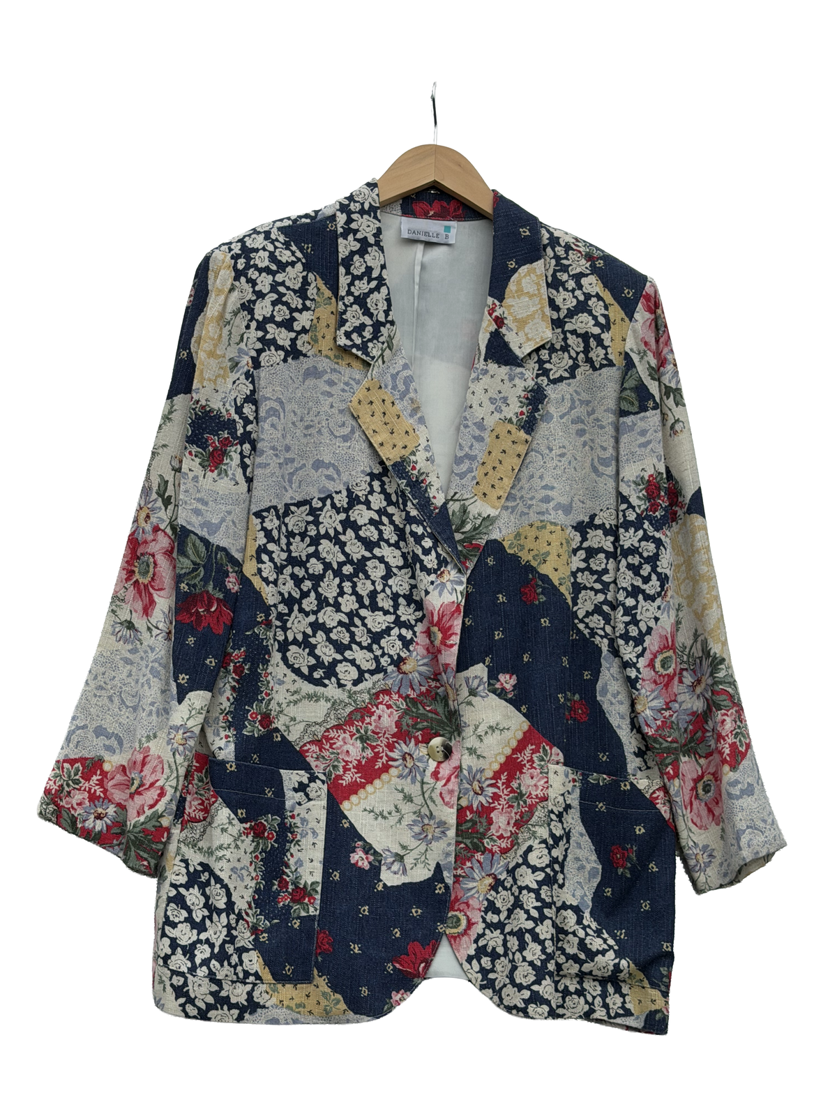 1980s Patchwork Print Linen Oversize Blazer