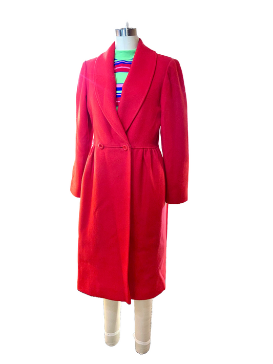 1950s Cherry Red ‘Lou Fritzel’ Wool Brushed On-Seam Pockets Coat