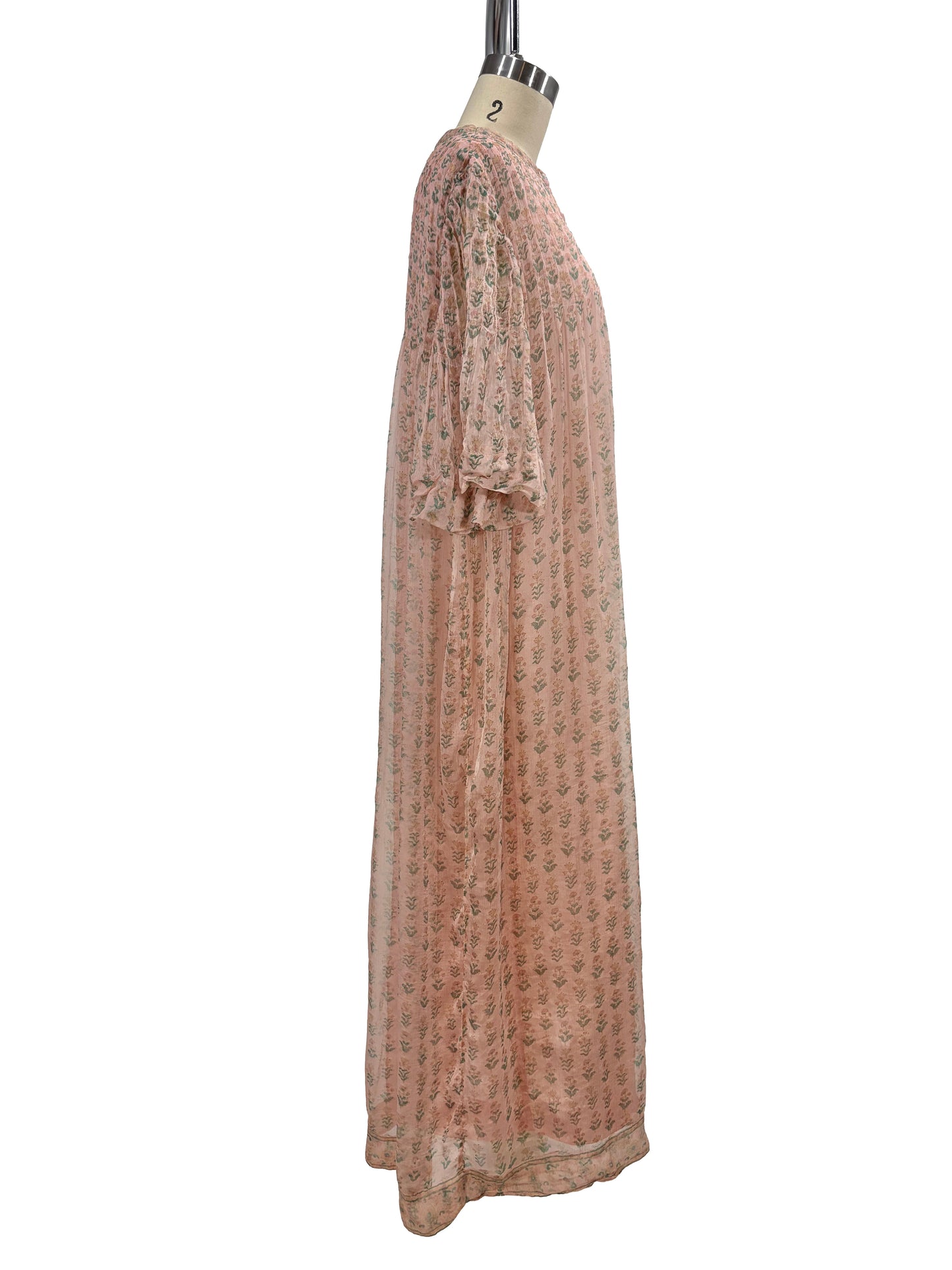 1970s Pink Indian Diaphanous Silk Maxi Dress