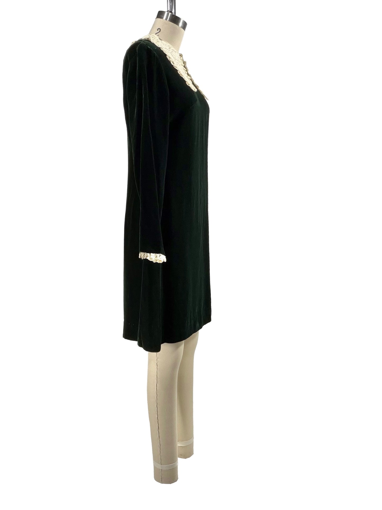 1970s Deep Green Velvet Babydoll Mini Dress
