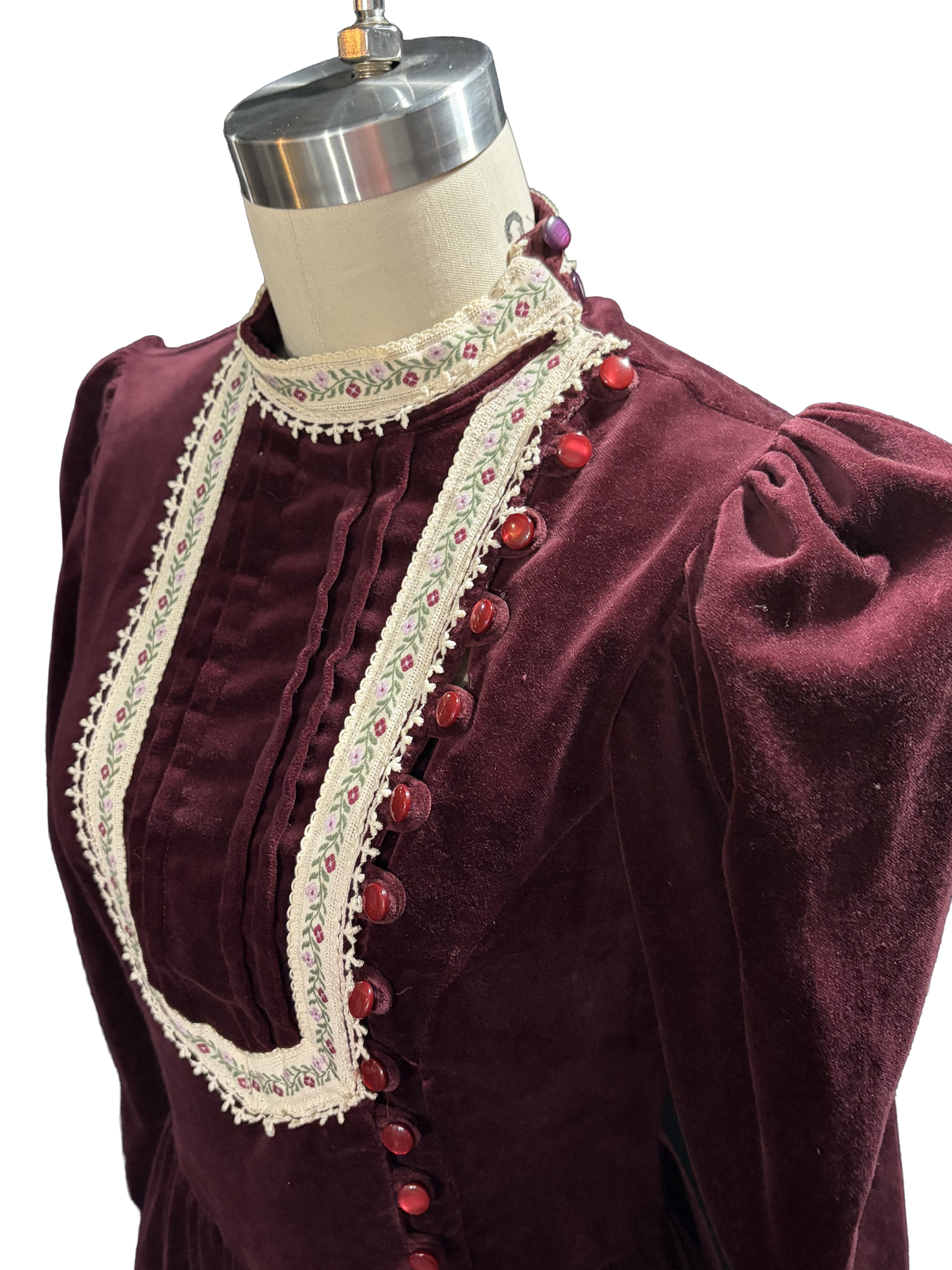 1970s Maroon Velvet Authentic Gunne Sax Edwardian-Inspired Prairie Dress