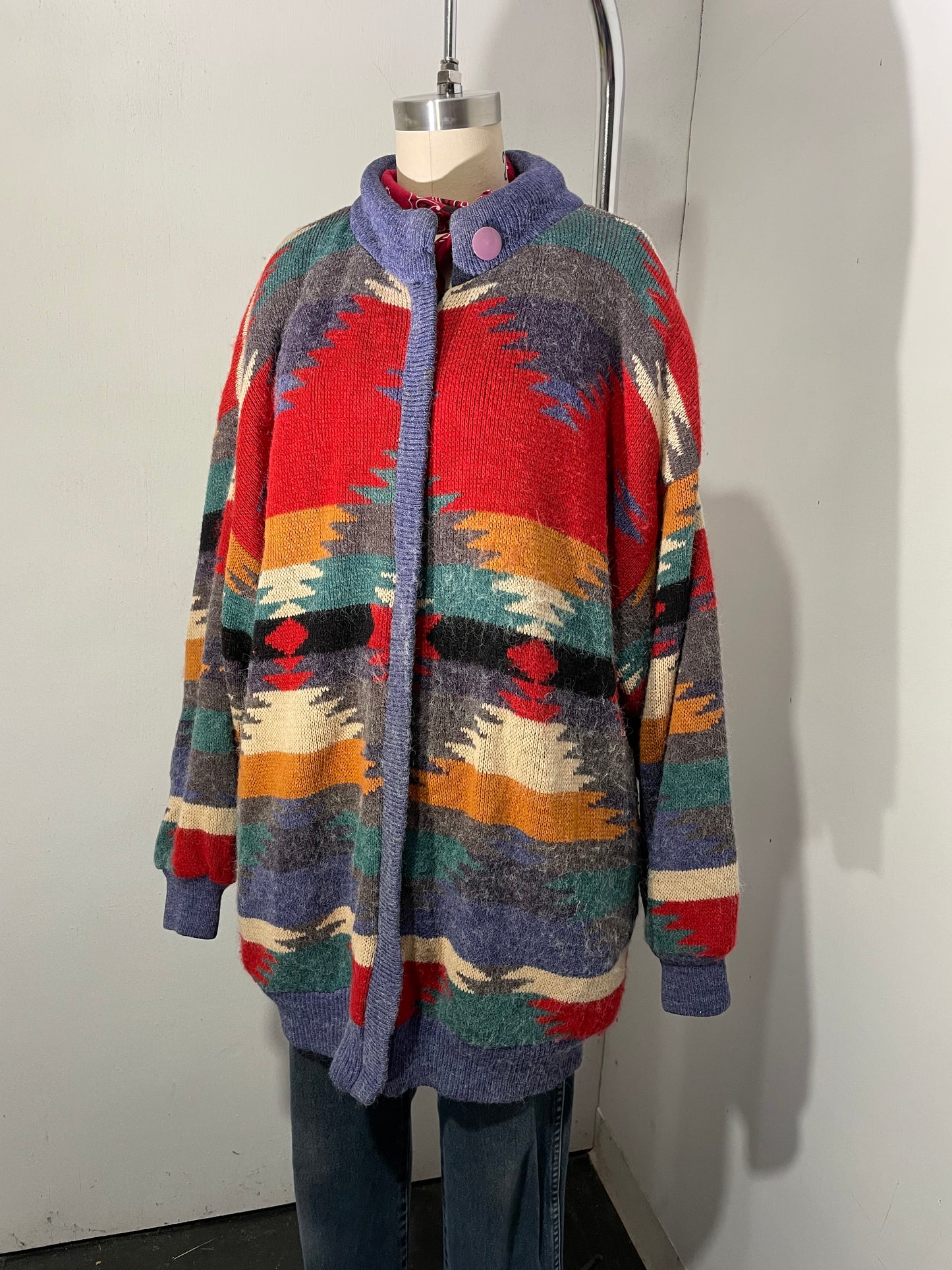 1980s Southwestern Print Blanket Sweater Jacket