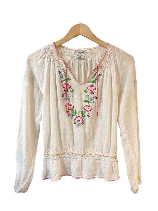 1970s White Indian Cotton Iconic Peasant Top