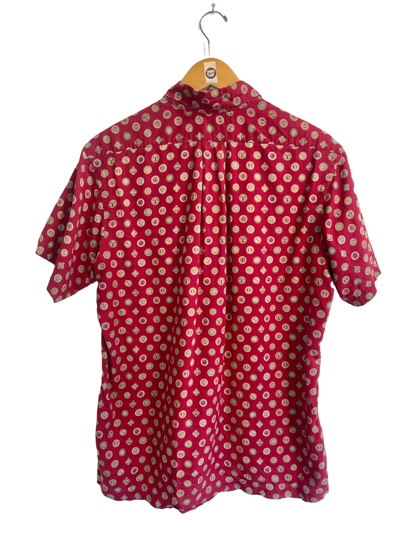 1950s Burgundy Medallion Cotton Oxford Popover Shirt