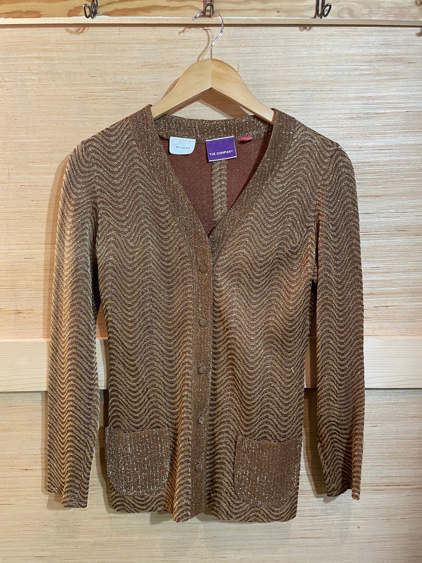 1970s Brown Tinsel Weave Swirl Cardigan