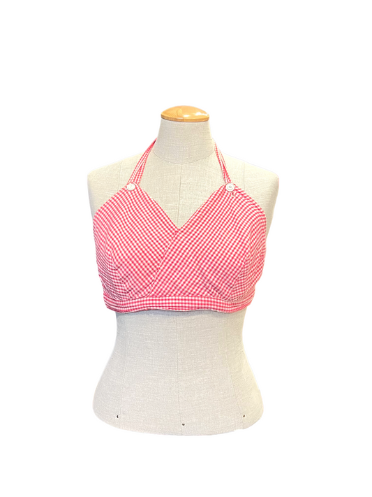 1950s Red Gingham Handmade Cotton Halter Top