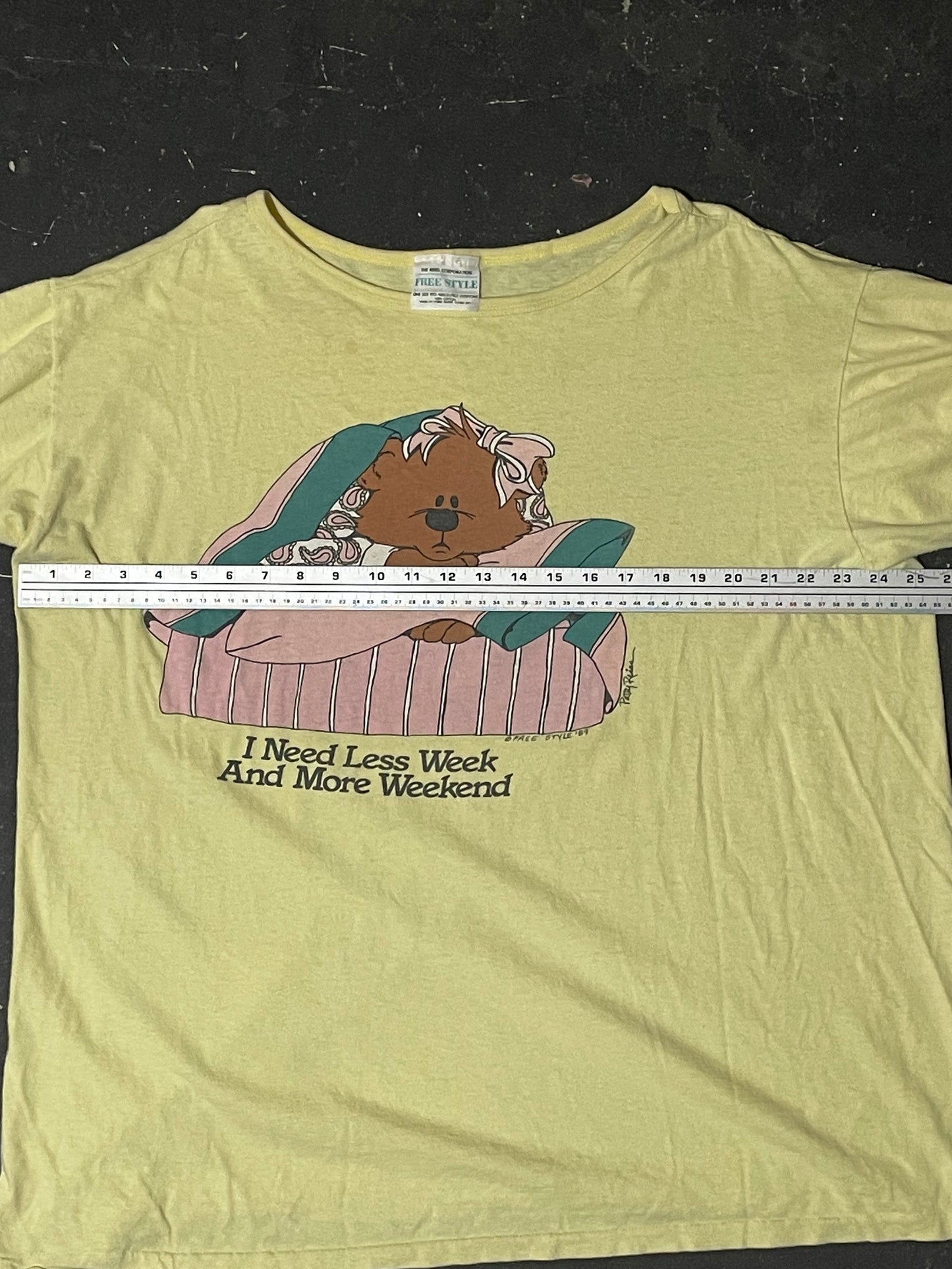 1980s Pale Yellow ‘Need More Weekend’ Bear PJ Tee