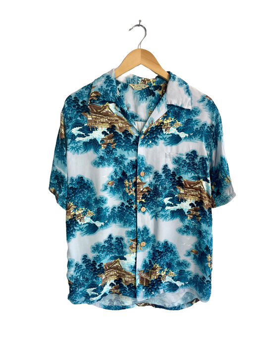 1940s Scott of Hawaii Japanese Kimono Crepe Rayon Aloha Shirt