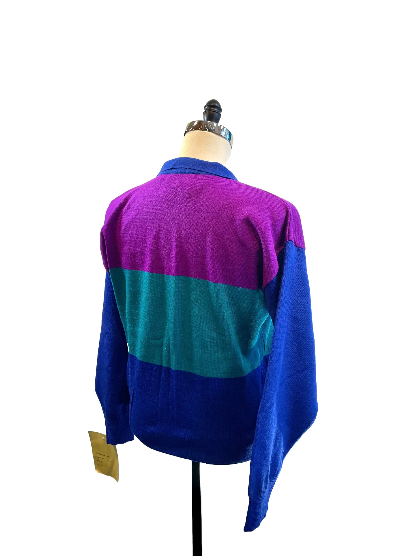 1980s Aqua Blue Hot Pink Navy Colorblocked OP 'Winter Surf' Acrylic Sweater