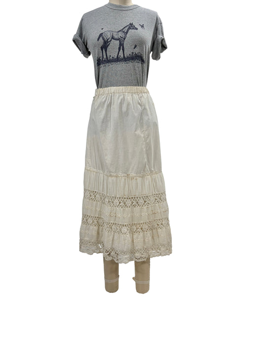 1910s White Cotton Crochet Petticoat (Altered Elastic Waist)