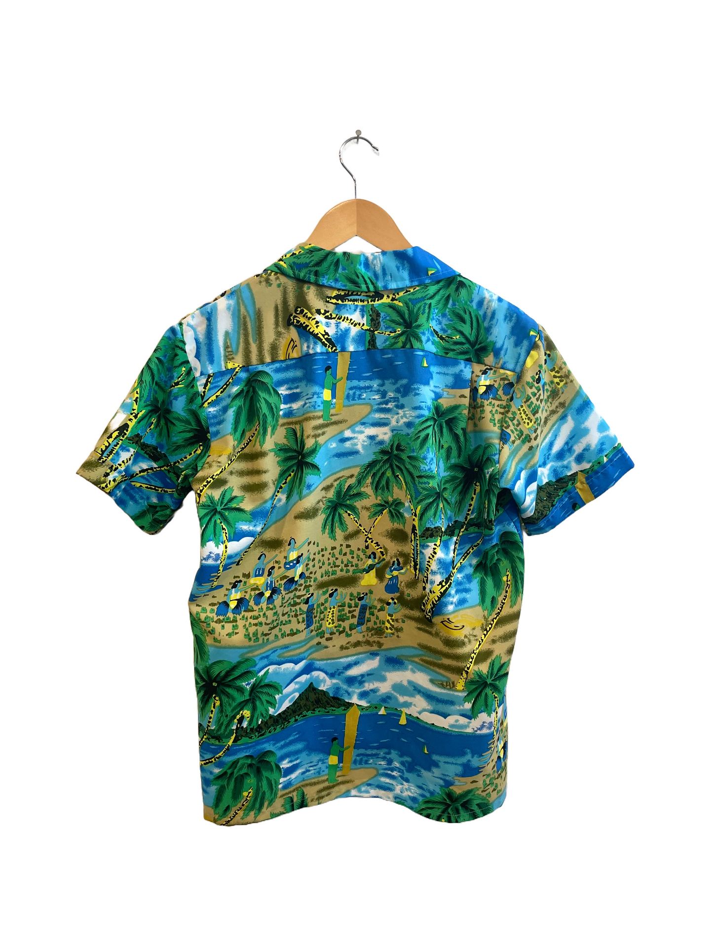 1990s Tropical Print Poly Weave Shirt