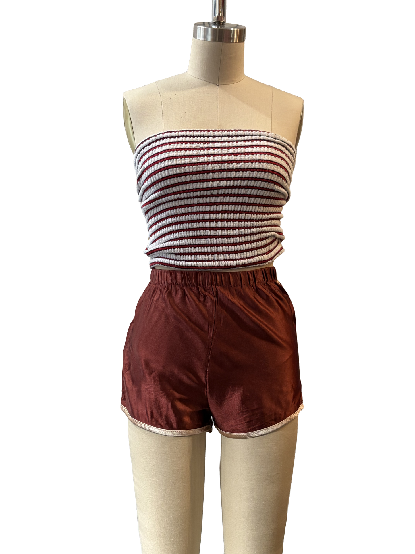 1970s Burgundy Satin Classic Athletic Shorts