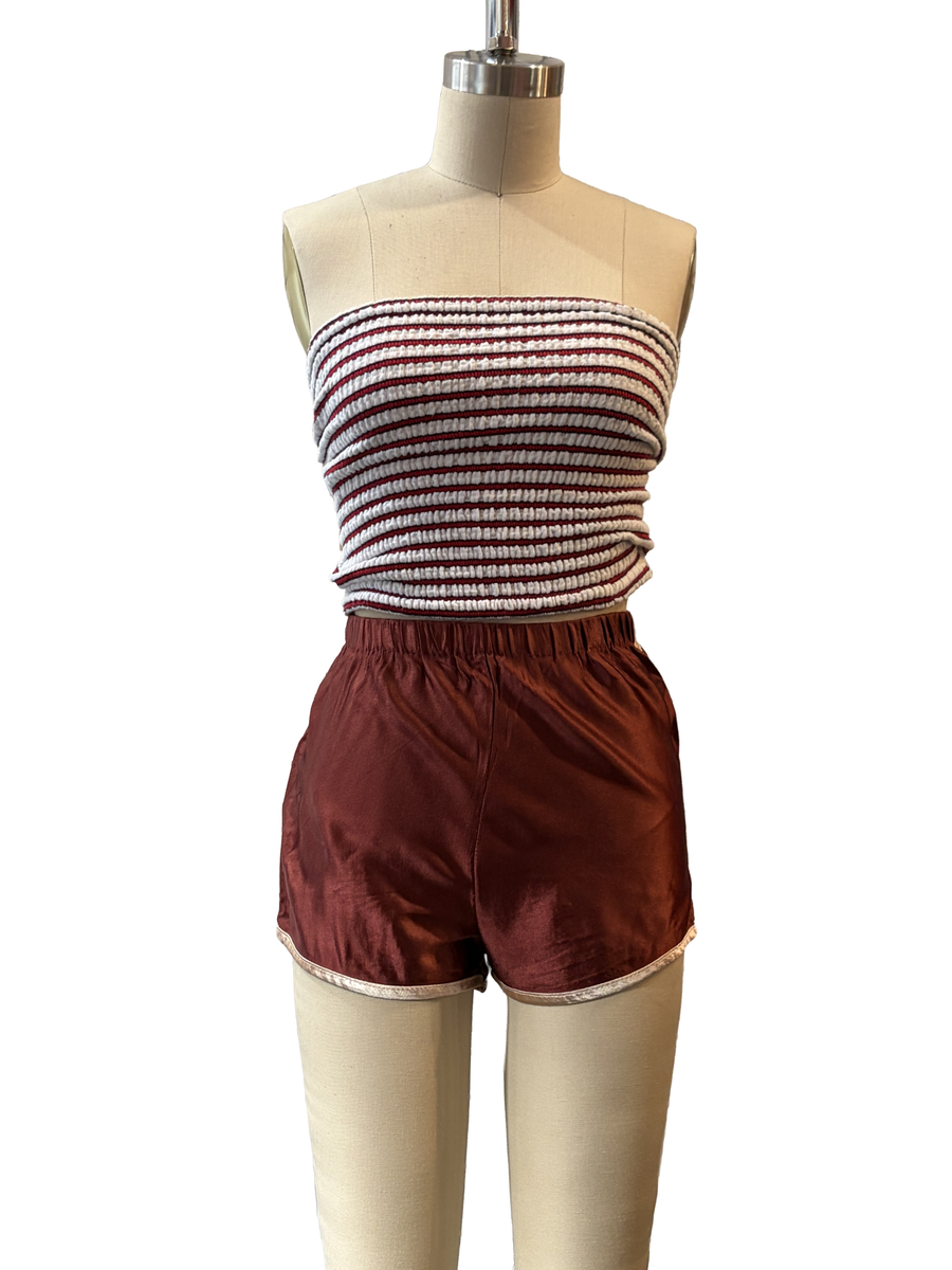1970s Burgundy Satin Classic Athletic Shorts