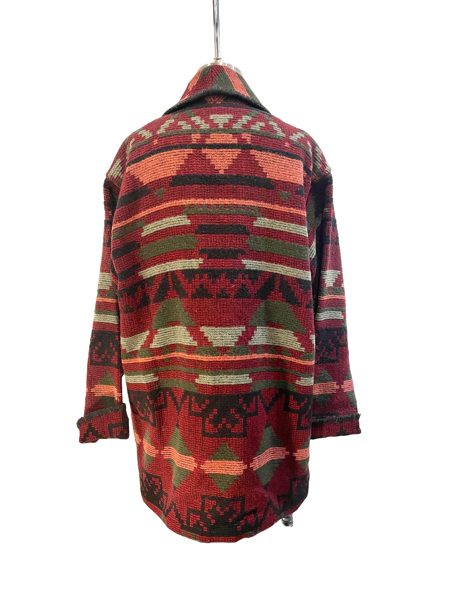 1990s Maroon Deep Tones Blanket Wool Shawl Collar Coat