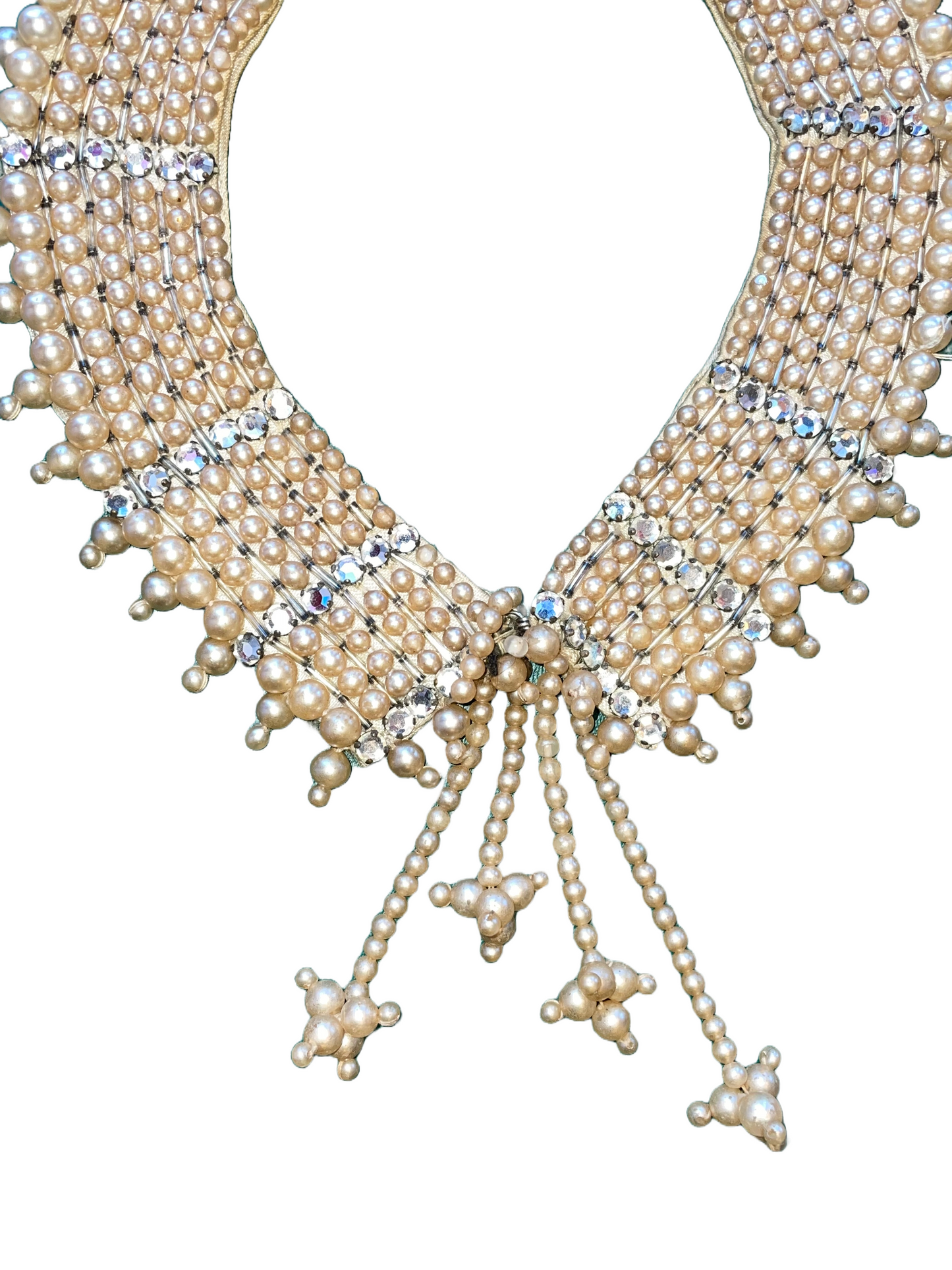 1930s Faux Pearl Rhinestone Satin-Lined Collar