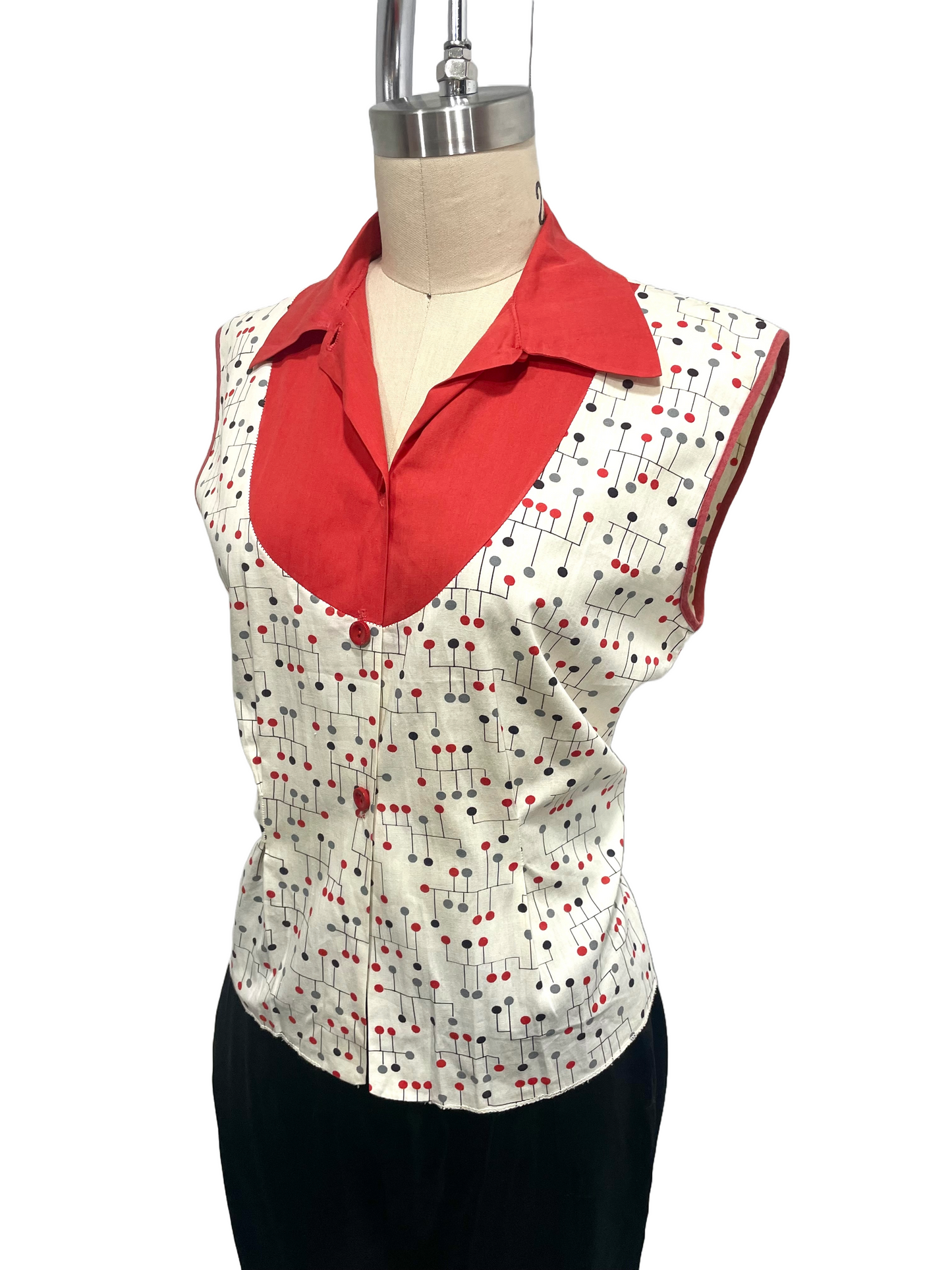 1950s Atomic Diode Print Cotton Sleeveless Blouse