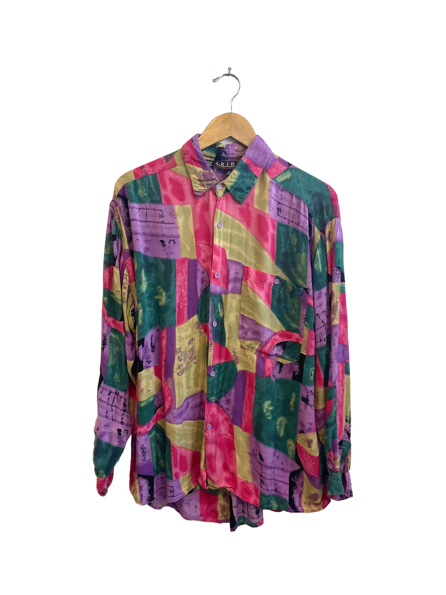 1980s Multicolor Rayon Long Sleeve Shirt
