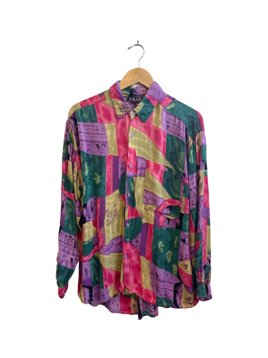 1980s Multicolor Rayon Long Sleeve Shirt