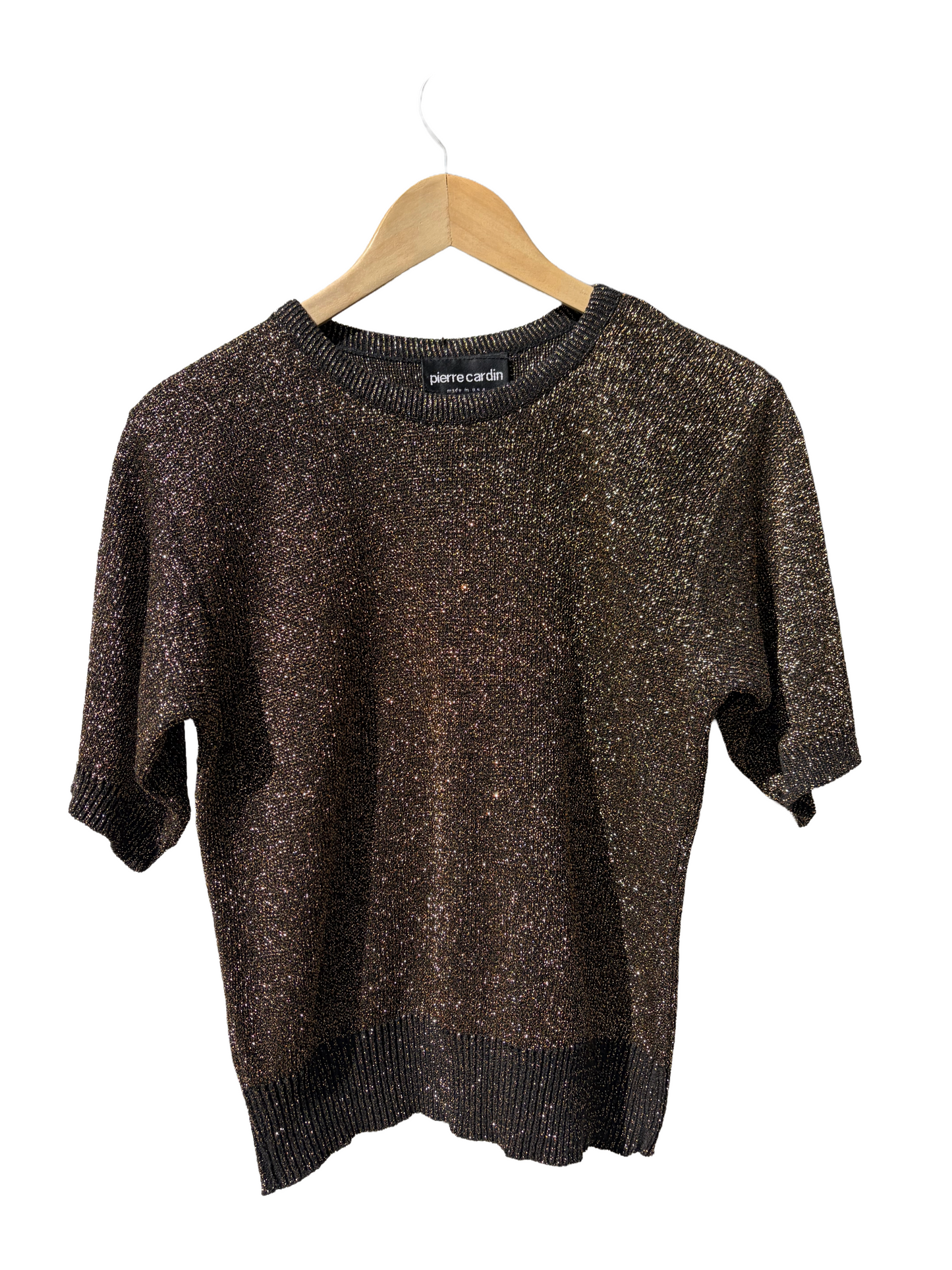 1980s Black Gold Tinsel Short Sleeve Sweater