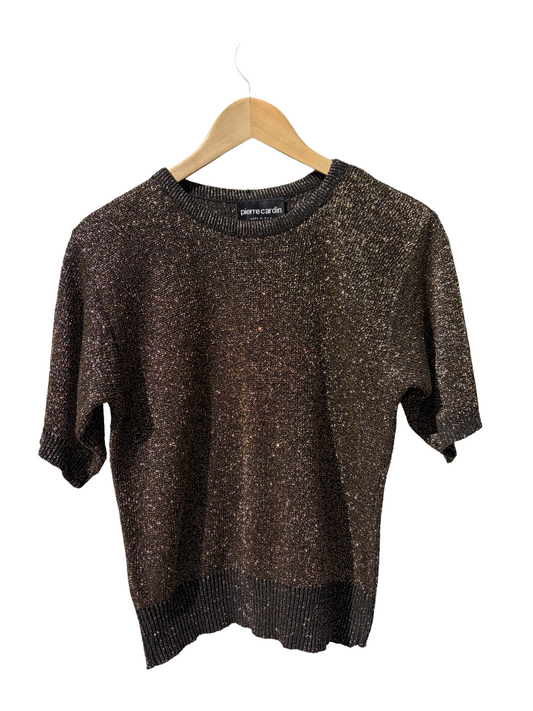 1980s Black Gold Tinsel Short Sleeve Sweater