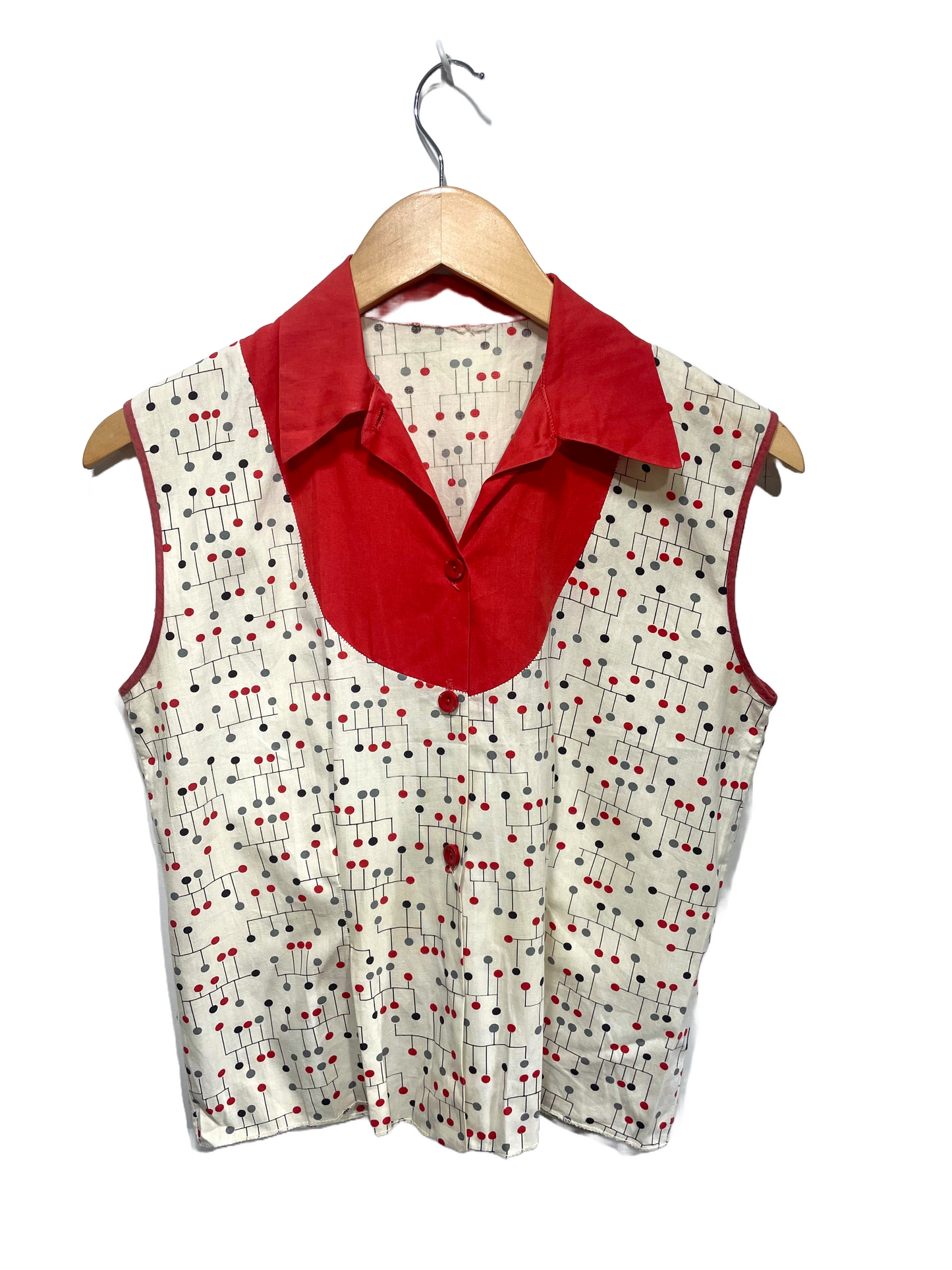 1950s Atomic Diode Print Cotton Sleeveless Blouse