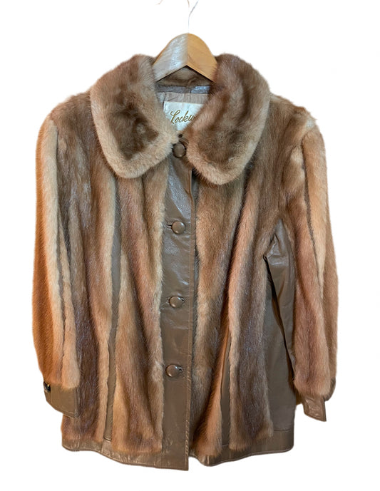 1970s Tan Pleather Mink Fur Jacket