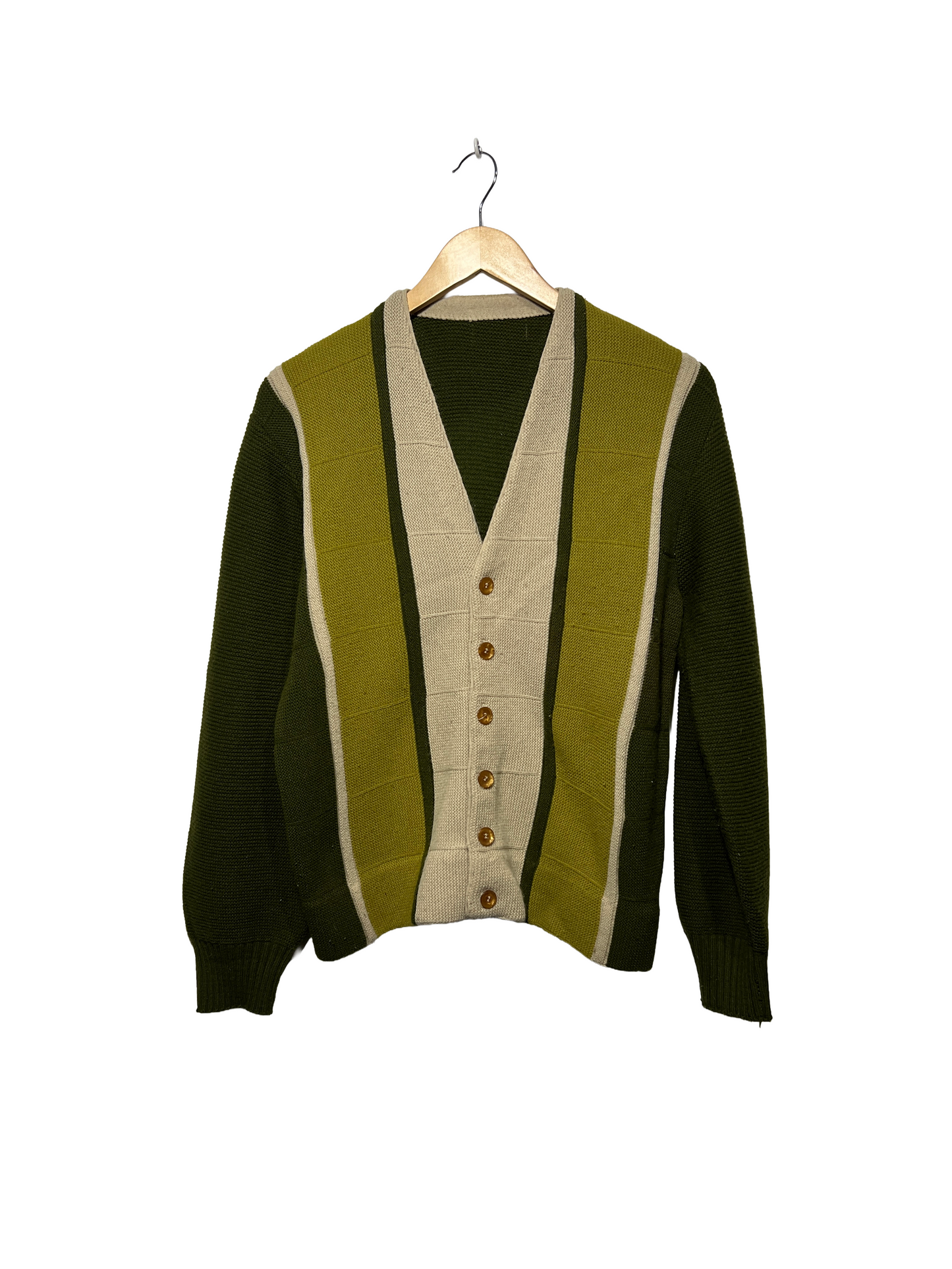 1950s Olive Deep Green Panels Wool Classic Cardigan