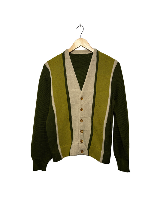 1950s Olive Deep Green Panels Wool Classic Cardigan