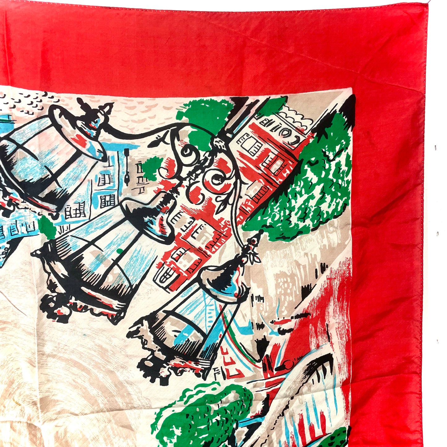 1950s Parisian Painterly Scene Silk Souvenir Scarf