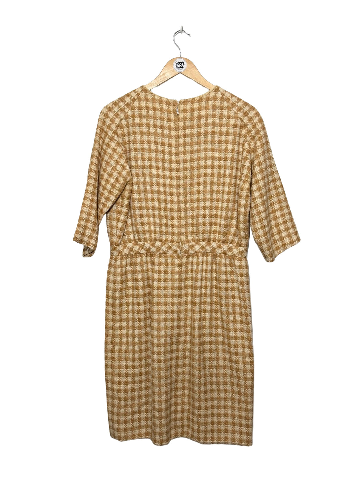 1950s Camel Cream Wool Tweed Vogue Paris Capelet Dress 2-Piece Ensemble