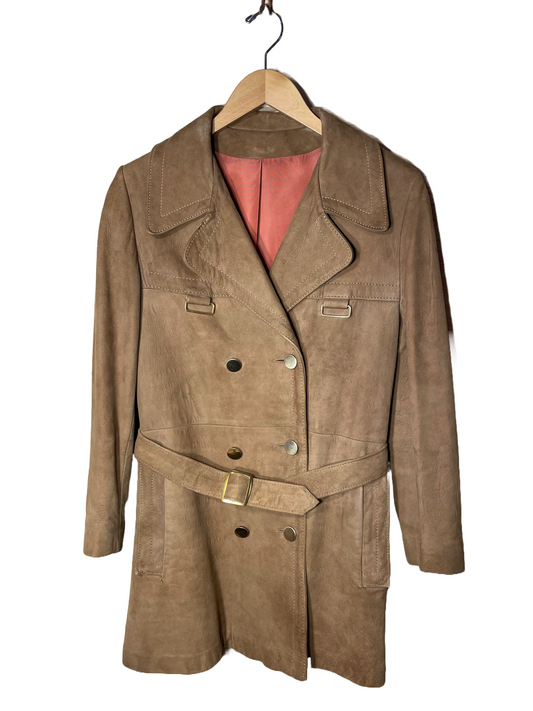 1970s Tan Suede Belted Trench Coat