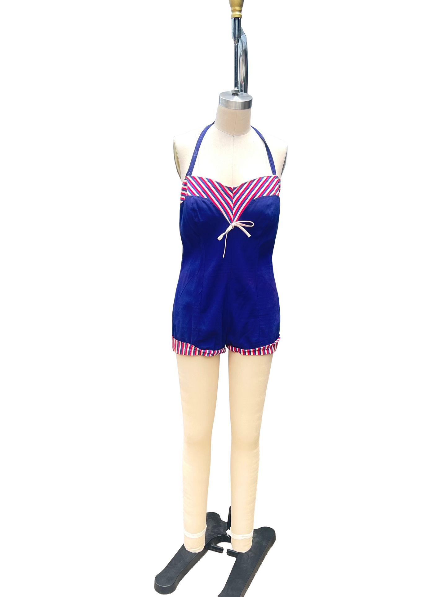 1950s Navy Red White Blue Chevron Talon Zip Swimsuit