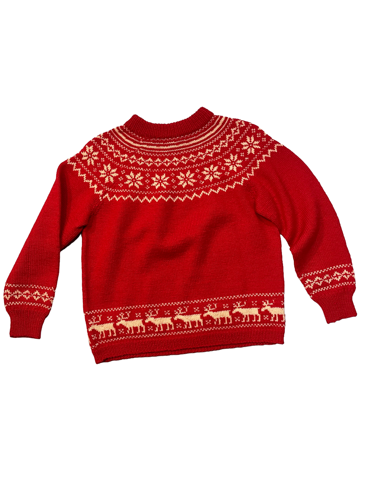 1970s Red White Fairisle Norway Import Wool Cardigan