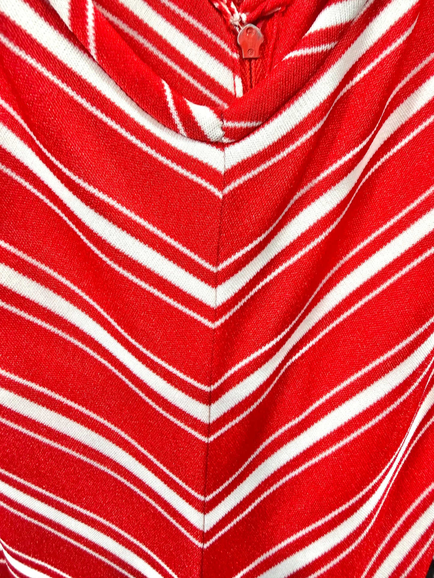 1970s Red White Chevron Stripe V-Neck Summer Dress
