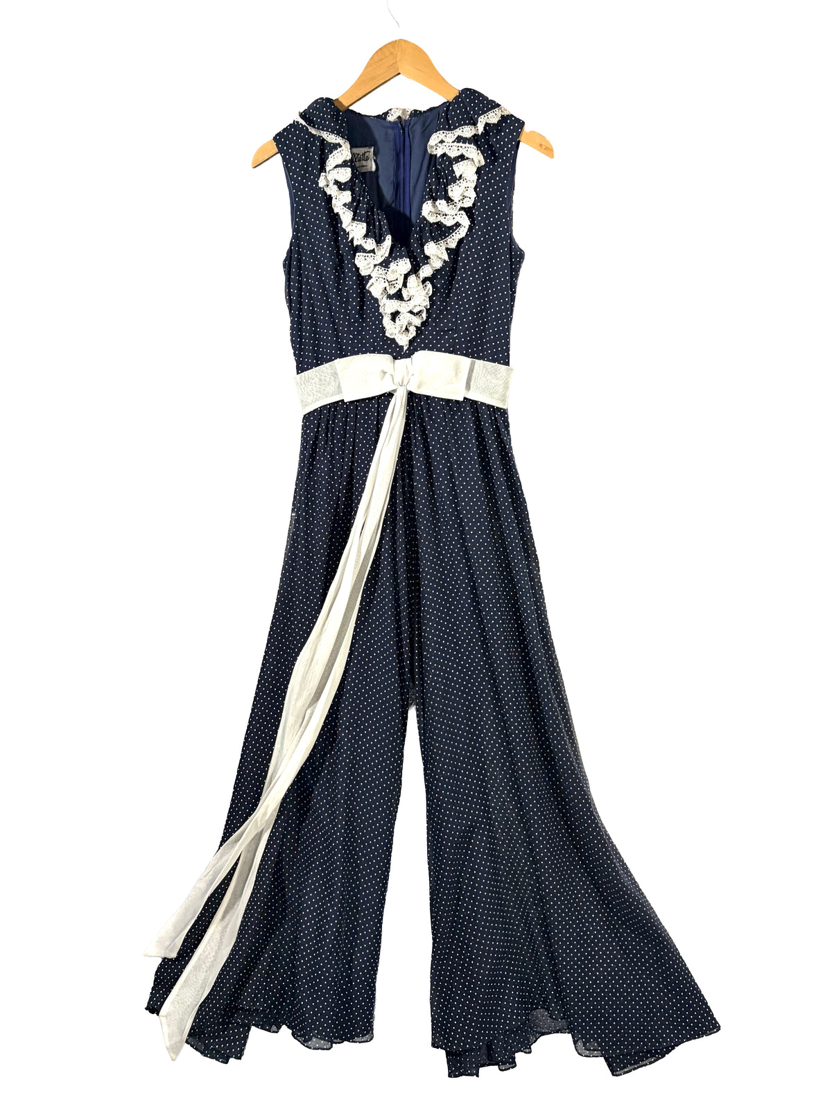 1970s Navy White Polkadot 'Miss Elliette' Jumpsuit