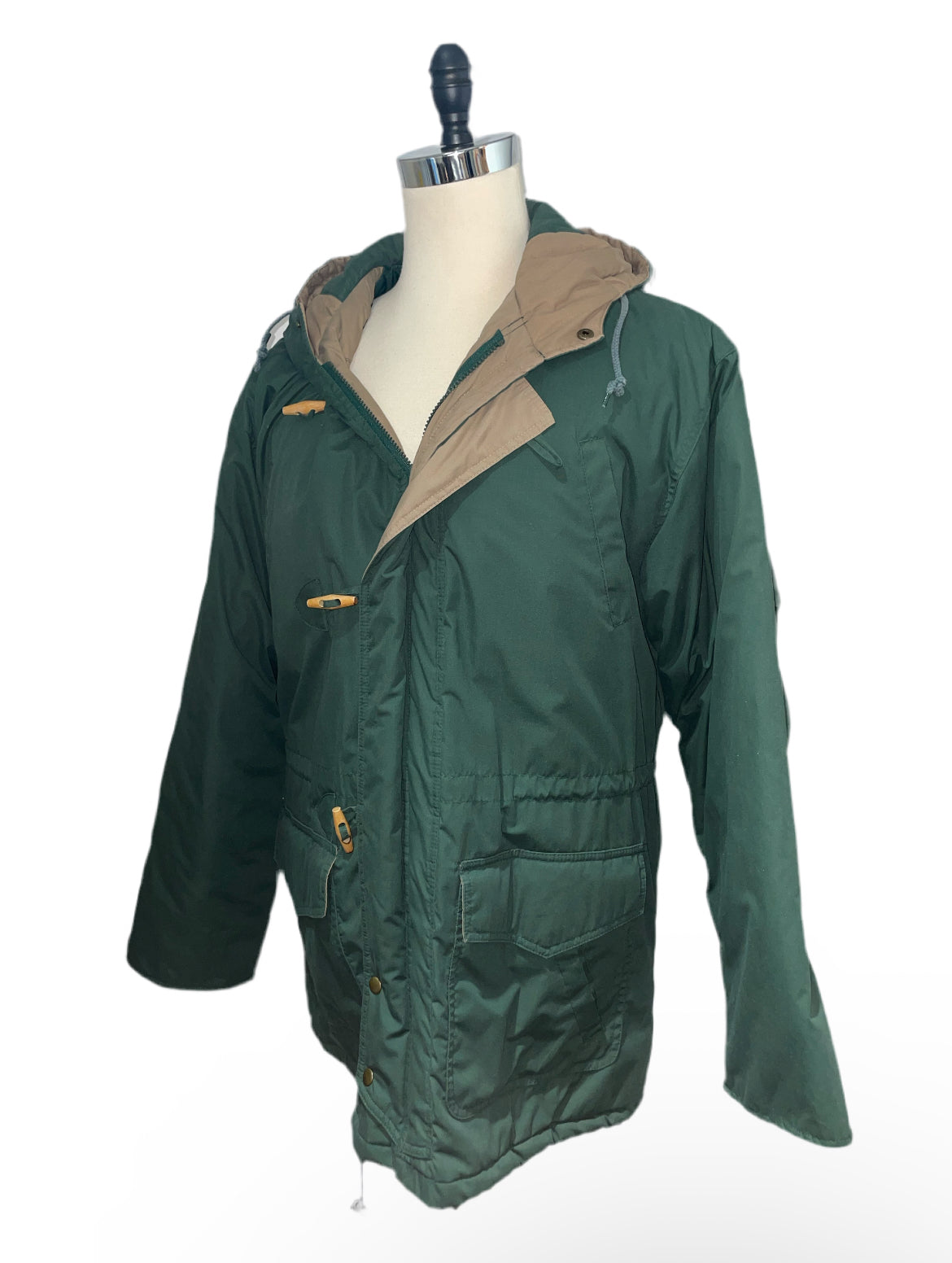 1990s Forest Green Hooded Latch Front Jacket