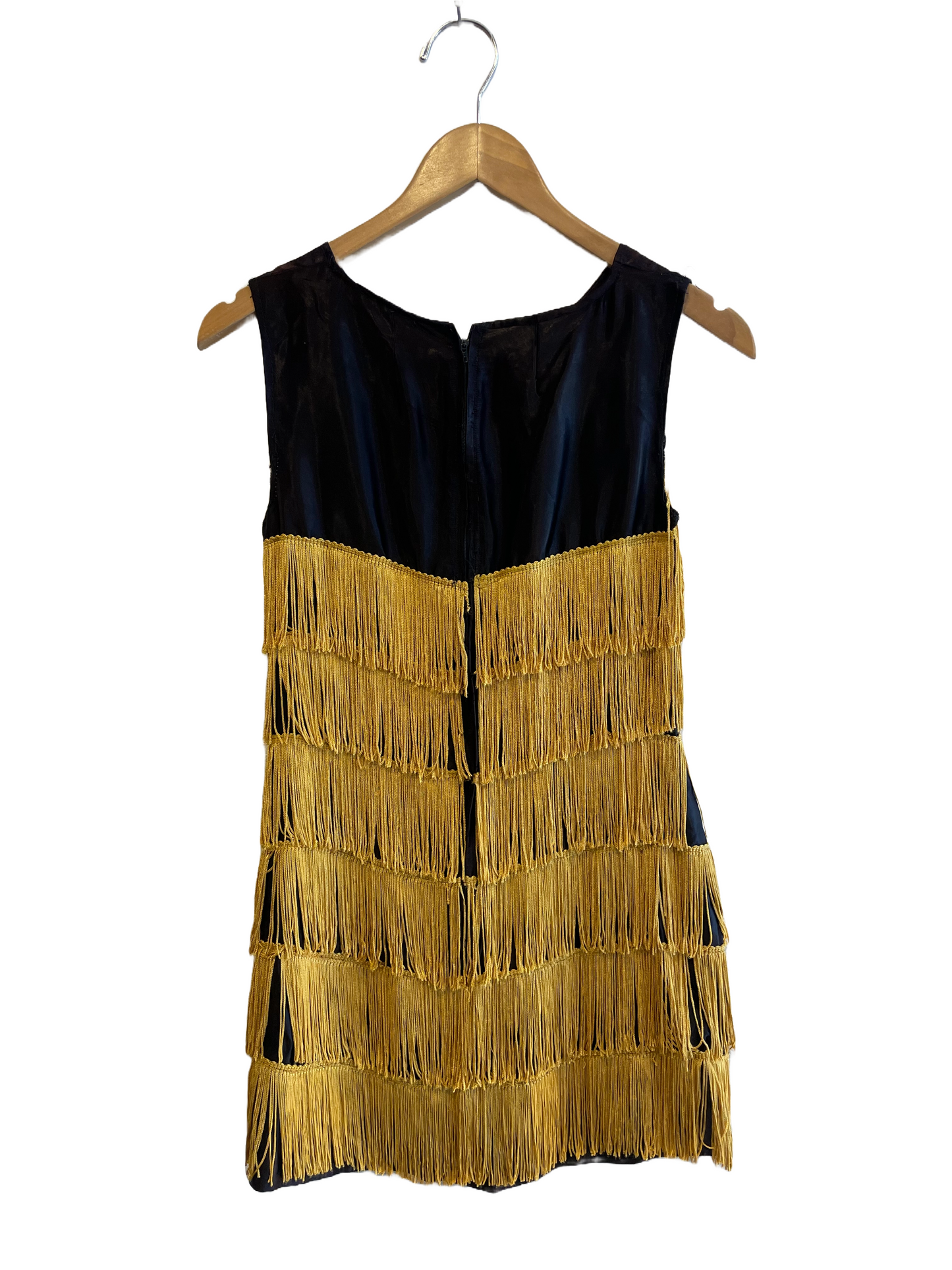 1960s Black Gold Flapper Costume Party Dress