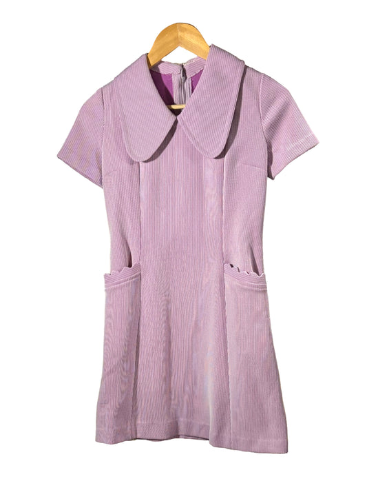 1970s Purple Poly Knit Peter Pan Mini Dress