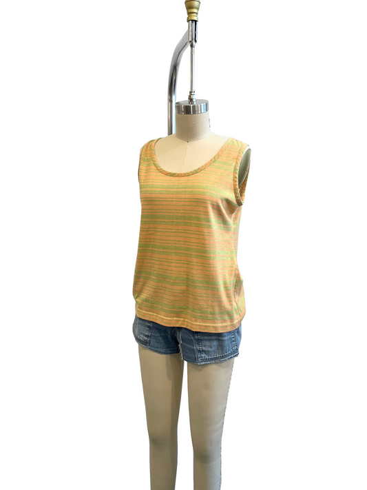 1980s Peach Lime Scan Lines Jersey Tank