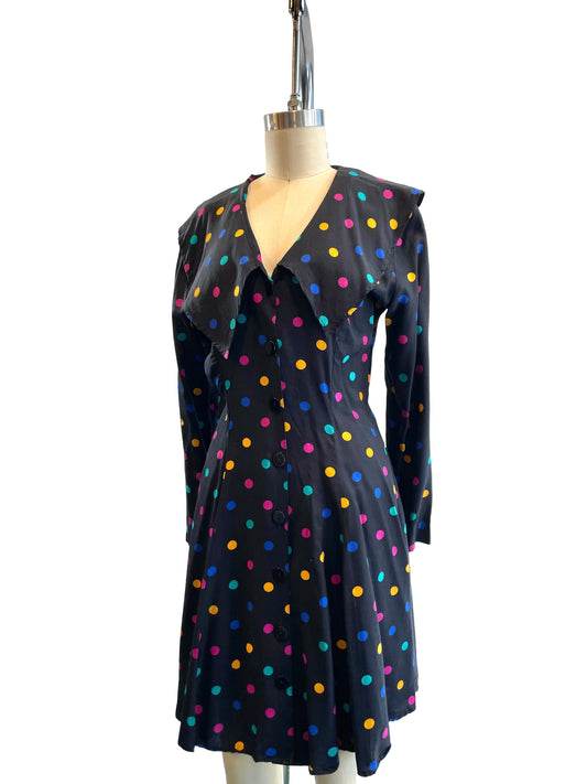 1990s Rampage Polkadot Fit and Flare Rayon Dress